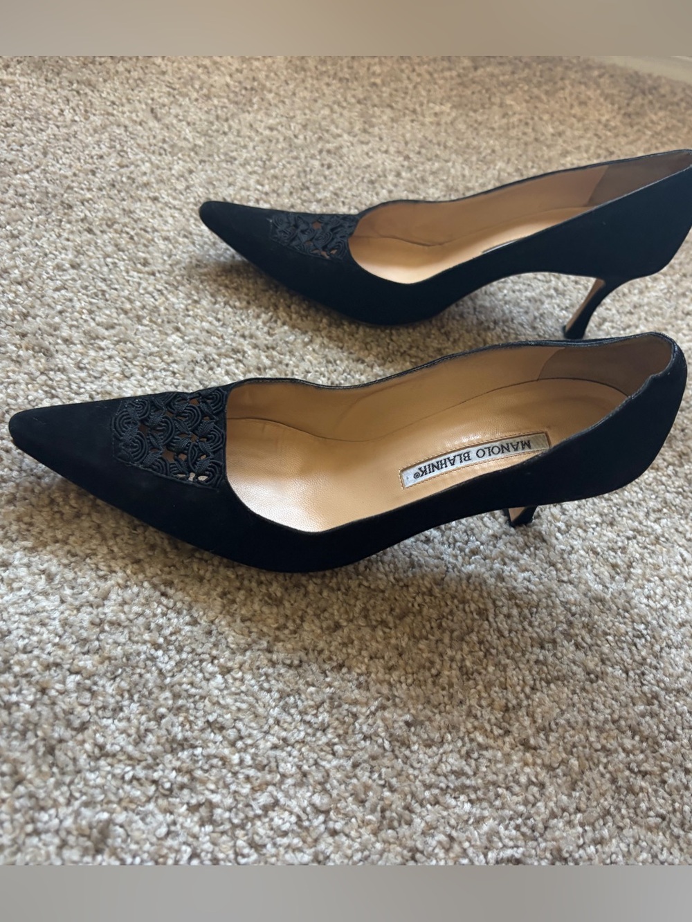 Manolo Blahnik Black Suede Pointed Toe Stiletto Pumps